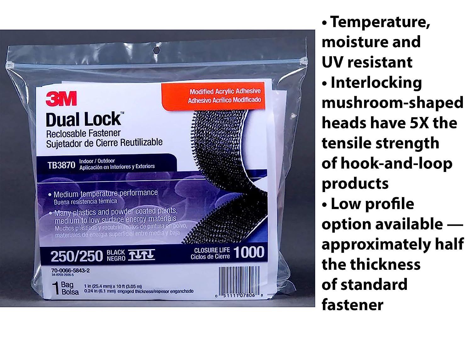 3M Dual Lock Reclosable Fasteners, Heavy Duty Industrial Use, Clear, TB3870, 1" x 10 ft Mated Strip, Indoor/Outdoor Use, Great for Metal, Acrylic, PC, ABS, Powder Coated Paints - Image 6